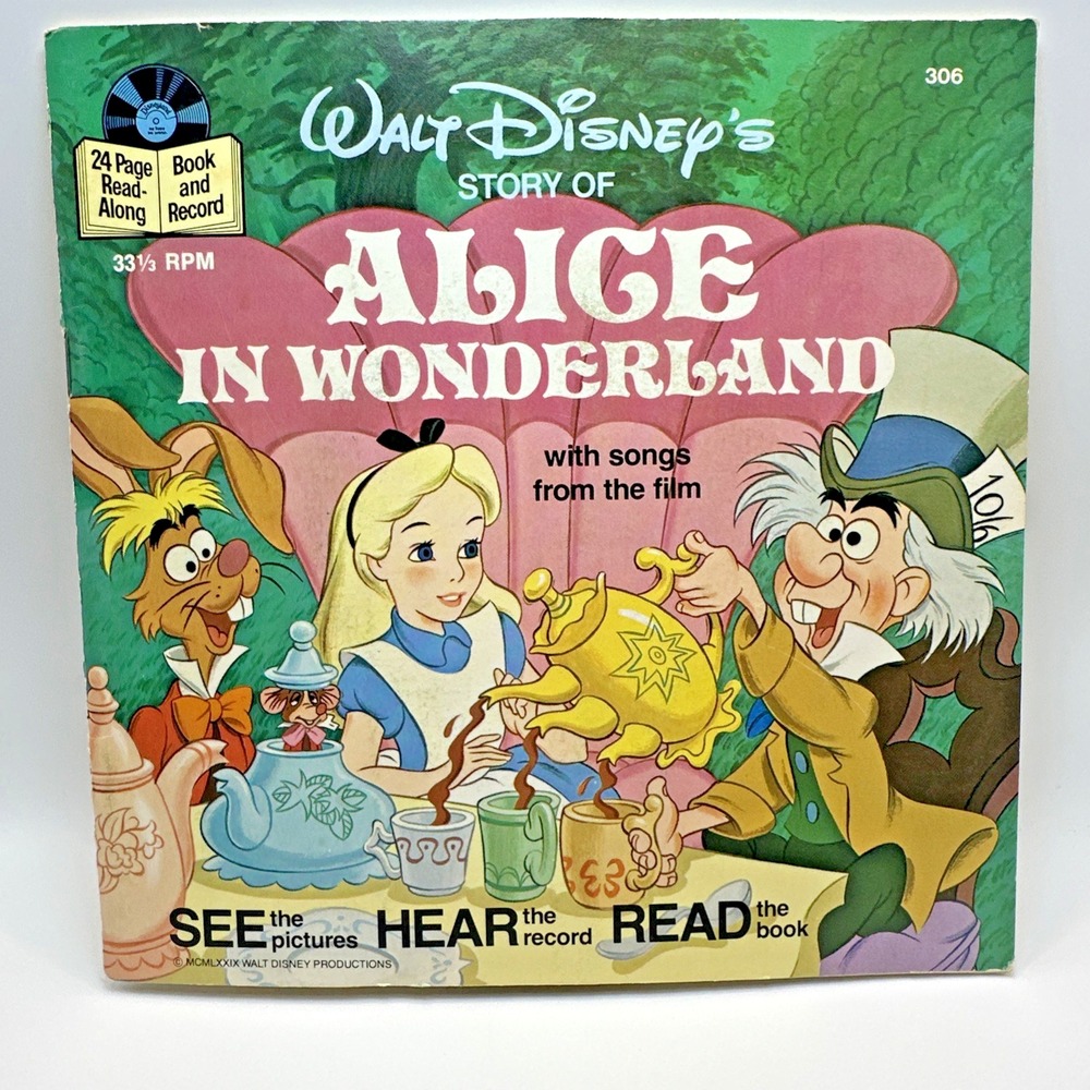 Walt Disney Alice In Wonderland Book & Record #306 See Hear Read 33 RPM Vintage